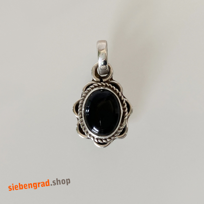 Silber-Kettenanhänger - Onyx - Blume - oval - TA