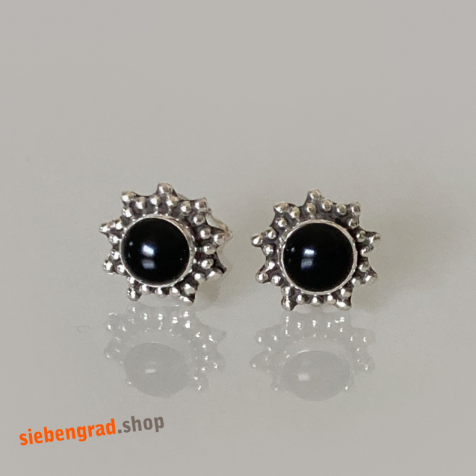 Silber-Ohrstecker - 5mm Stein - Onyx - verziert - Stern - TA