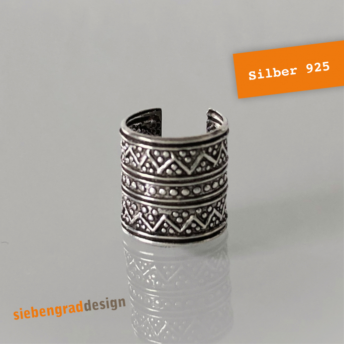 Ohrklemme 925er Silber - Ethno Muster - breit