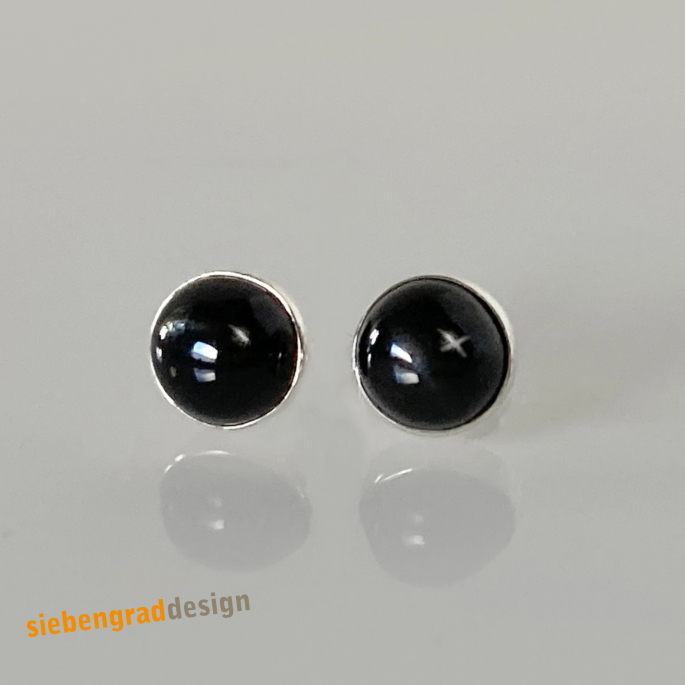 Ohrstecker - Silber 925 - Black Star - groß - rund - 9 mm Steingröße