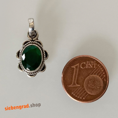 Silber-Kettenanhänger - indischer Smaragd - Blume - oval