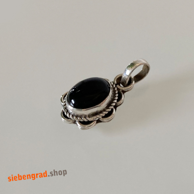 Silber-Kettenanhänger - Onyx - Blume - oval - TA