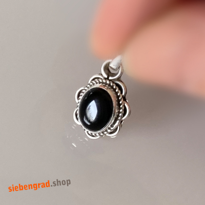 Silber-Kettenanhänger - Onyx - Blume - oval - TA