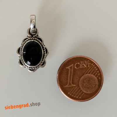 Silber-Kettenanhänger - Onyx - Blume - oval - TA