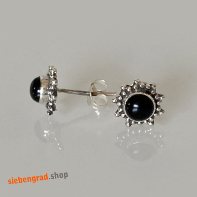 Silber-Ohrstecker - 5mm Stein - Onyx - verziert - Stern - TA