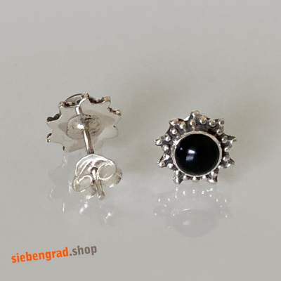 Silber-Ohrstecker - 5mm Stein - Onyx - verziert - Stern - TA