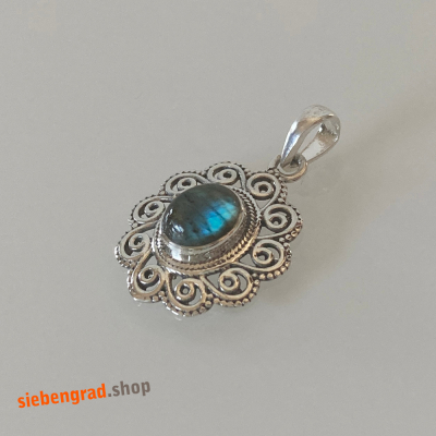 Kettenanhänger - Labradorit - Silber 925 - oval - Blume - AJOH