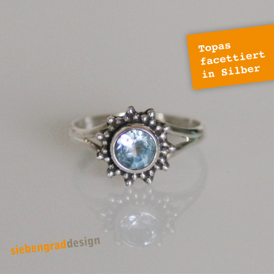 Facettierter Topas - Ring - Blau - Sternchen - Silber 925 - SRTA - verschiedene Größen