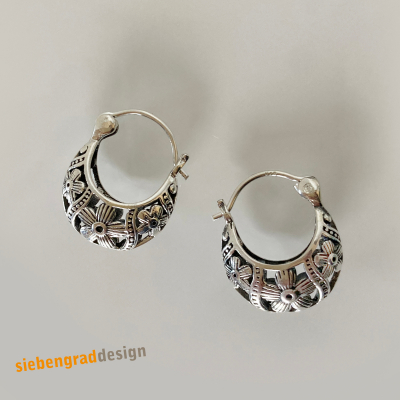 Elegante Creolen - Silber 925 - Blumen-Muster - Klappverschluss - Silber Ohrringe
