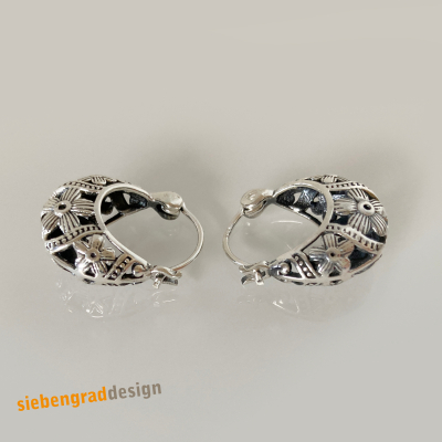Elegante Creolen - Silber 925 - Blumen-Muster - Klappverschluss - Silber Ohrringe