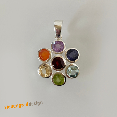 Chakra Anhänger - 7 Steine - Blume - Yoga - Silber 925