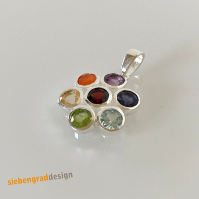 Chakra Anhänger - 7 Steine - Blume - Yoga - Silber 925