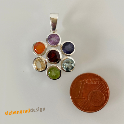 Chakra Anhänger - 7 Steine - Blume - Yoga - Silber 925