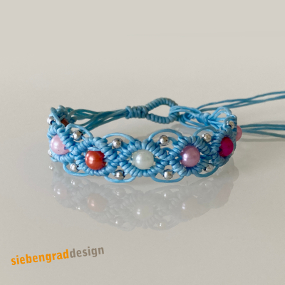 Perlen Armband - gewachstes Baumwollband + Perlen - hellblau - SPB
