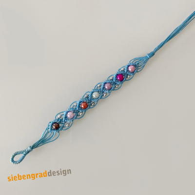 Perlen Armband - gewachstes Baumwollband + Perlen - hellblau - SPB