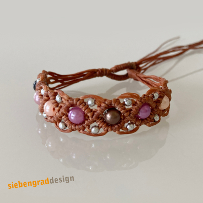 Perlen Armband - gewachstes Baumwollband + Perlen - braun - SPBR