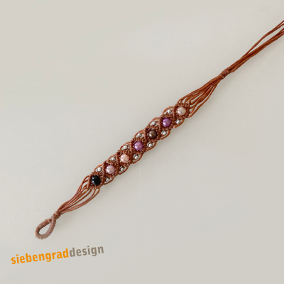 Perlen Armband - gewachstes Baumwollband + Perlen - braun - SPBR