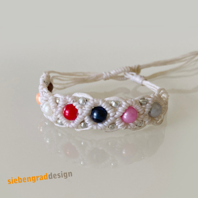 Perlen Armband - gewachstes Baumwollband + Perlen - weiss - SPW