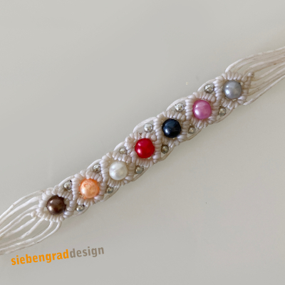 Perlen Armband - gewachstes Baumwollband + Perlen - weiss - SPW