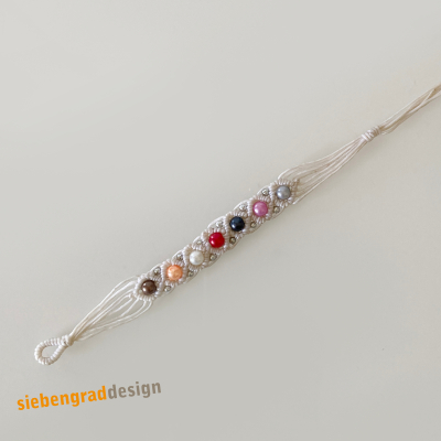 Perlen Armband - gewachstes Baumwollband + Perlen - weiss - SPW