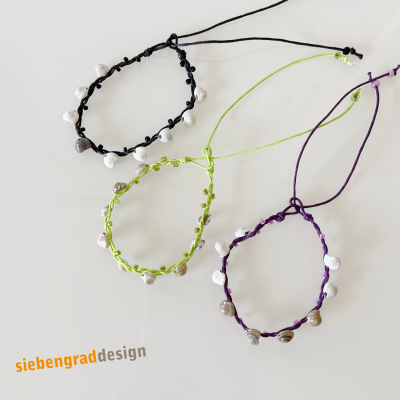 3er Set - Perlen Armbänder - Baumwollband + Schneckenhäuschen + Perlen - Set 1