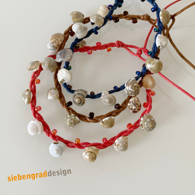 3er Set - Perlen Armbänder - Baumwollband + Schneckenhäuschen + Perlen - Set 2