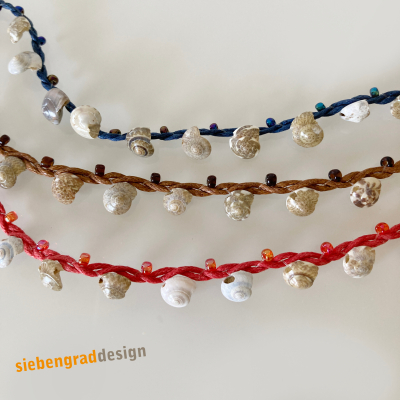 3er Set - Perlen Armbänder - Baumwollband + Schneckenhäuschen + Perlen - Set 2