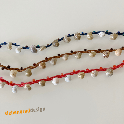 3er Set - Perlen Armbänder - Baumwollband + Schneckenhäuschen + Perlen - Set 2