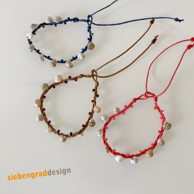 3er Set - Perlen Armbänder - Baumwollband + Schneckenhäuschen + Perlen - Set 2