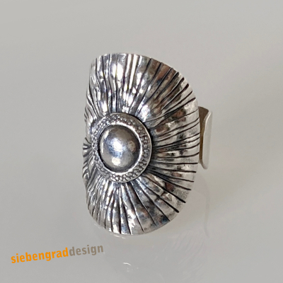 Breiter Silberring - Blume - Silber 925 - Größe verstellbar - Größe 61