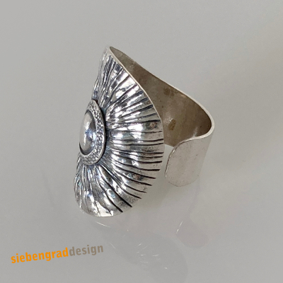 Breiter Silberring - Blume - Silber 925 - Größe verstellbar - Größe 61