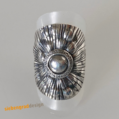 Breiter Silberring - Blume - Silber 925 - Größe verstellbar - Größe 61