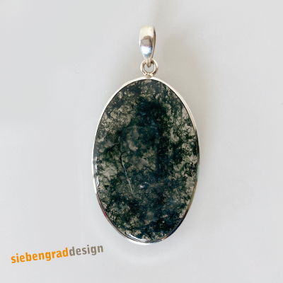Silber-Anhänger - Moosachat -  gross - oval -  schlicht - Silber 925