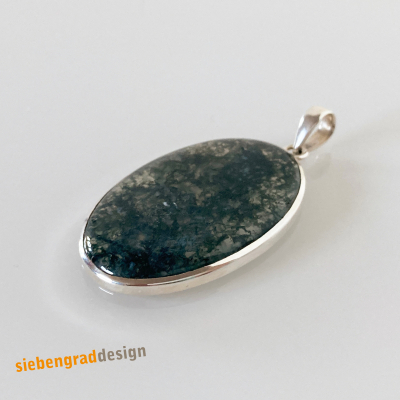 Silber-Anhänger - Moosachat -  gross - oval -  schlicht - Silber 925