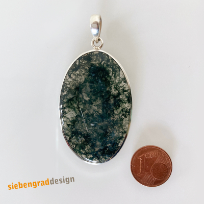 Silber-Anhänger - Moosachat -  gross - oval -  schlicht - Silber 925