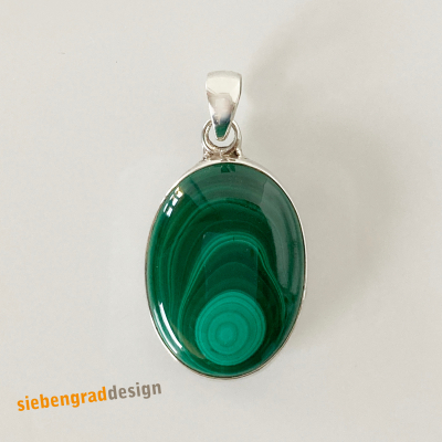 Silber-Anhänger - Malachit -  mittelgross - oval -  schlicht - Silber 925 - C35