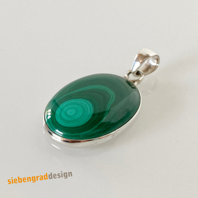 Silber-Anhänger - Malachit -  mittelgross - oval -  schlicht - Silber 925 - C35